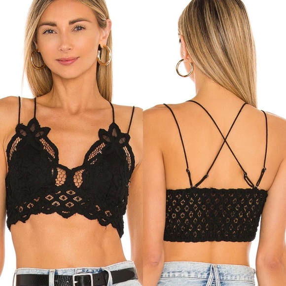 Free People Other - Free People Black Adela Boho Crochet Bralette Medium NWT